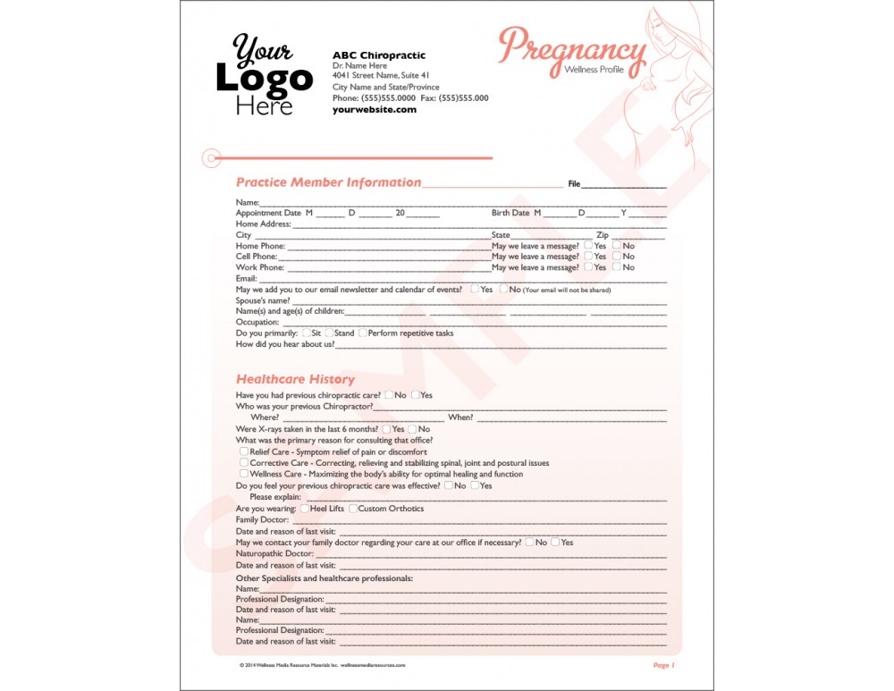 chiropractic pregnancy intake forms warning form